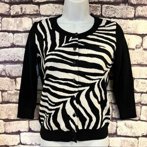 Talbots Black & White 3/4 Sleeve Cardigan Sweater Size XSP